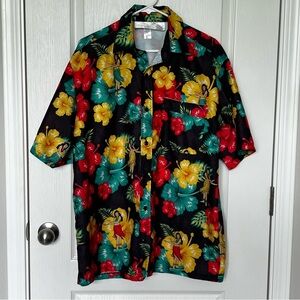Ace Ventura Hawiian Shirt Men’s Pet Detective Floral Black Yellow Size Large